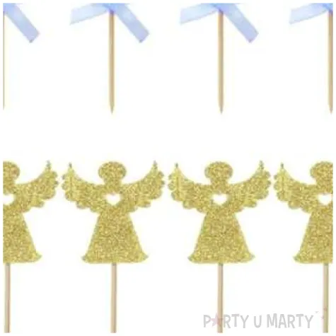 piker aniolki i krzyze zloty brokat niebieskie jix 13 5 cm 12 szt