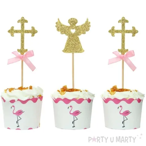 piker aniolki i krzyze zloty brokat rozowe jix 13 5 cm 12 szt