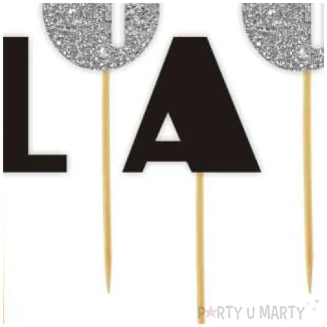 pikery 100 lat czarny srebrny brokat 6 szt