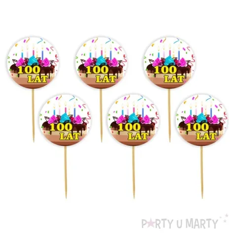 pikery 100 lat tort zolty napis 6 szt