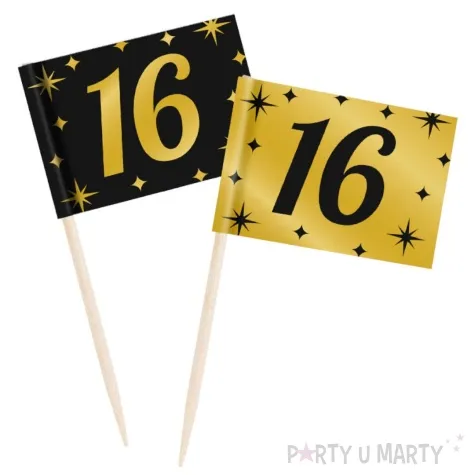 pikery 16 urodziny classy party czarno zlote 50 szt pd party