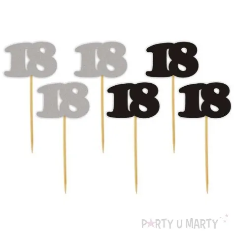 pikery 18 urodziny classic srebrno czarne 6 szt