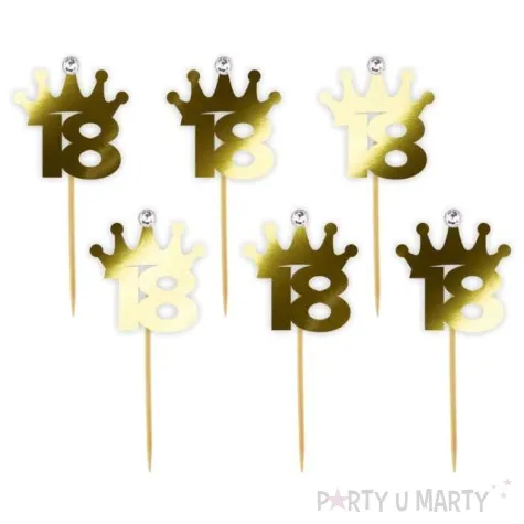 pikery 18 urodziny korona z cyrkonia zloty metalik 9 cm 6 szt
