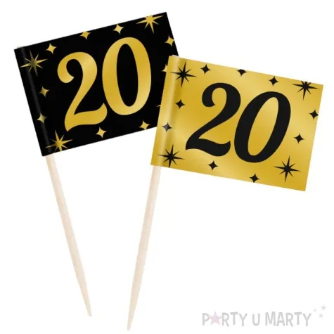 pikery 20 urodziny classy party czarno zlote 50 szt pd party