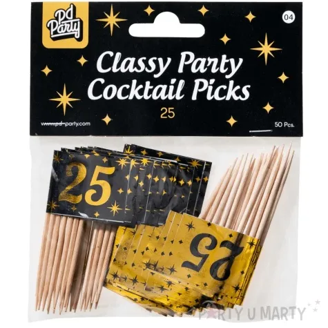 pikery 25 urodziny classy party czarno zlote 50 szt pd party