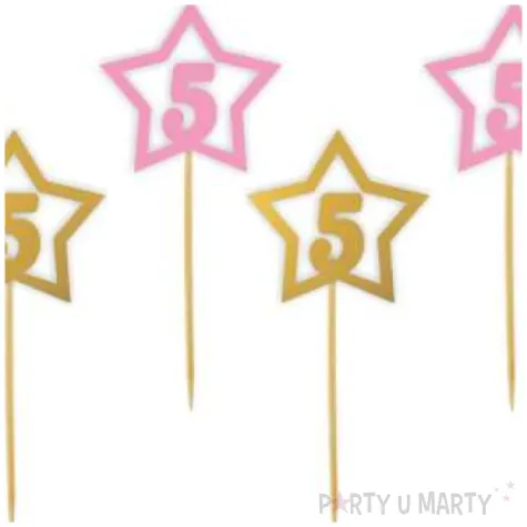 pikery 5 urodziny rozowo zlote 6 szt