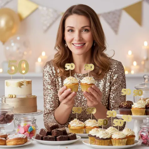 pikery 50 urodziny classic zlote metalik 6 szt