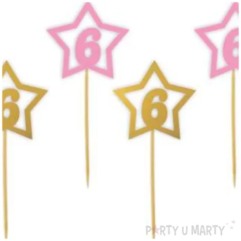 pikery 6 urodziny rozowo zlote 6 szt