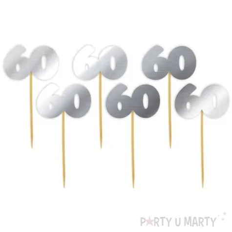 pikery 60 urodziny classic srebrne metalik 6 szt