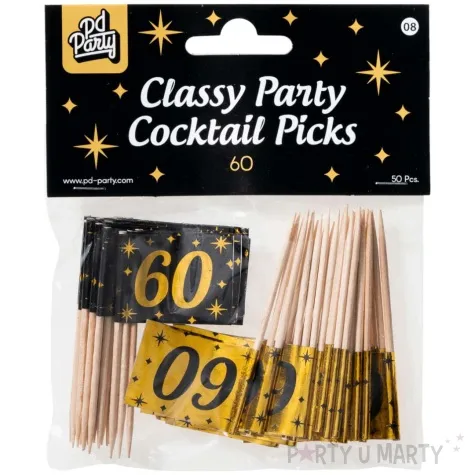 pikery 60 urodziny classy party czarno zlote 50 szt pd party