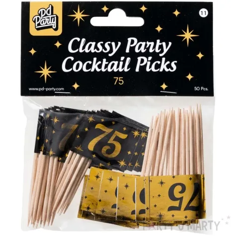 pikery 75 urodziny classy party czarno zlote 50 szt pd party