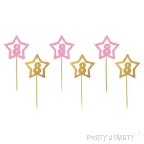 pikery 8 urodziny rozowo zlote 6 szt