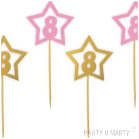 pikery 8 urodziny rozowo zlote 6 szt