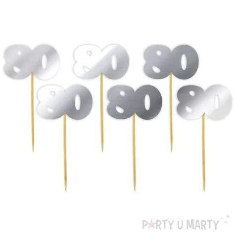 pikery 80 urodziny classic srebrne metalik 6 szt