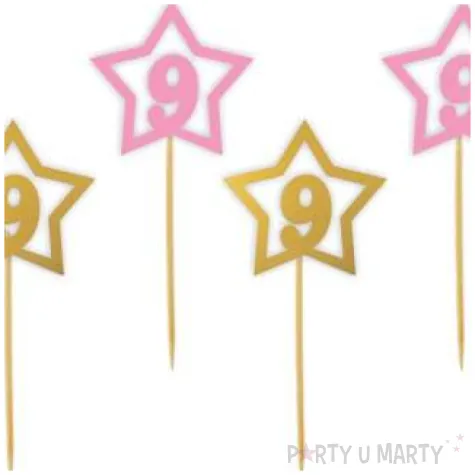 pikery 9 urodziny rozowo zlote 6 szt