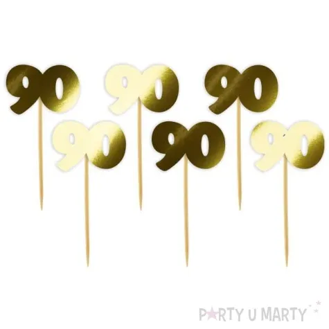 pikery 90 urodziny classic zlote metalik 6 szt