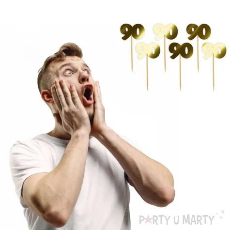 pikery 90 urodziny classic zlote metalik 6 szt