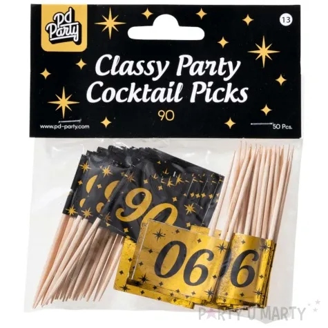 pikery 90 urodziny classy party czarno zlote 50 szt pd party