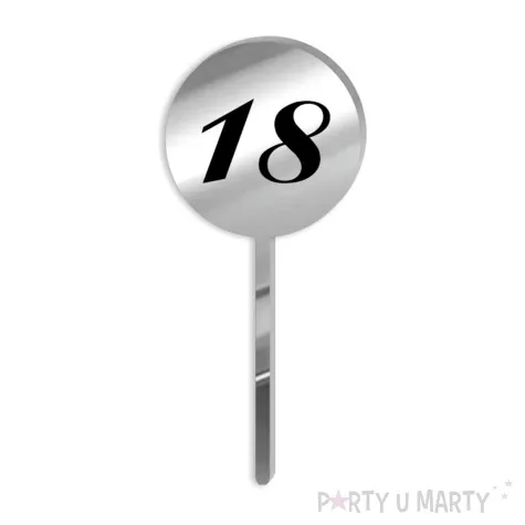 pikery akrylowe cyfra 18 urodziny srebrne lustro 6 szt