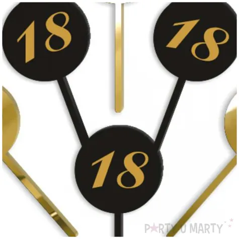pikery akrylowe cyfra 18 urodziny zloto czarne 6 szt