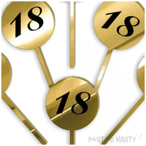 pikery akrylowe cyfra 18 urodziny zloty lustrzany 6 szt