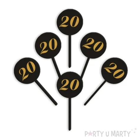 pikery akrylowe cyfra 20 urodziny czarne 6 szt