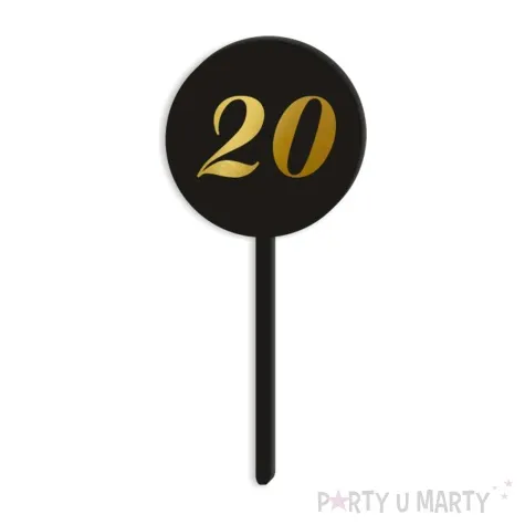 pikery akrylowe cyfra 20 urodziny czarne 6 szt