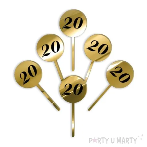 pikery akrylowe cyfra 20 urodziny zloty lustrzany 6 szt