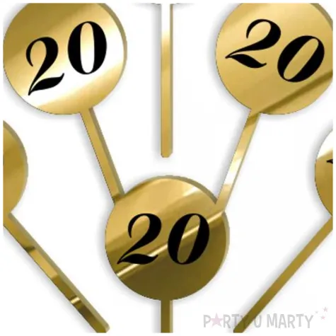 pikery akrylowe cyfra 20 urodziny zloty lustrzany 6 szt