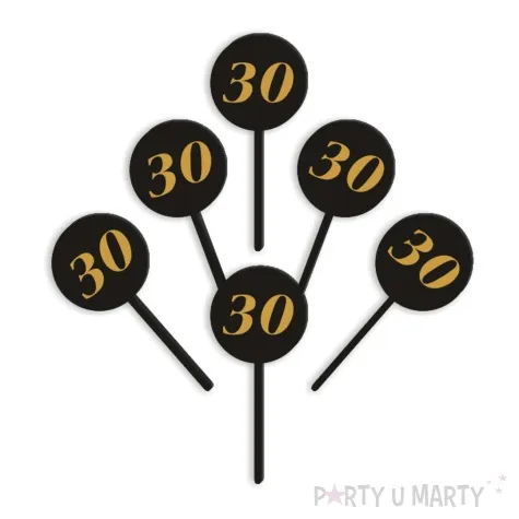 pikery akrylowe cyfra 30 urodziny czarne 6 szt