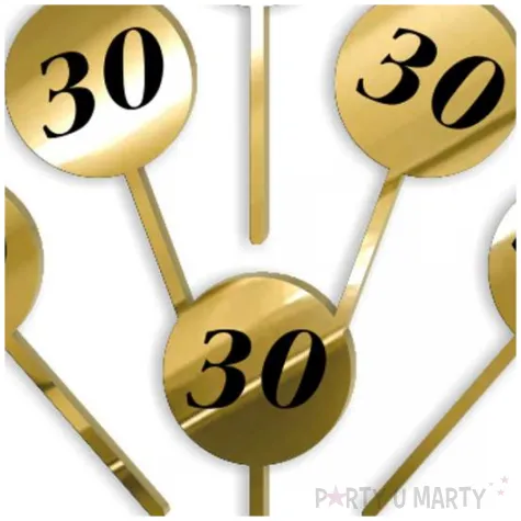 pikery akrylowe cyfra 30 urodziny zloty lustrzany 6 szt