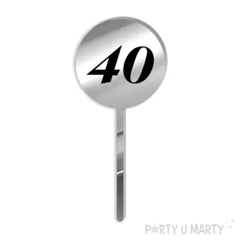 pikery akrylowe cyfra 40 urodziny srebrne lustro 6 szt