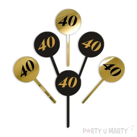 pikery akrylowe cyfra 40 urodziny zloto czarne 6 szt