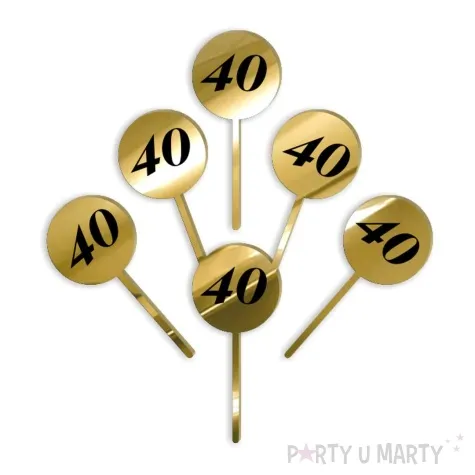 pikery akrylowe cyfra 40 urodziny zloty lustrzany 6 szt