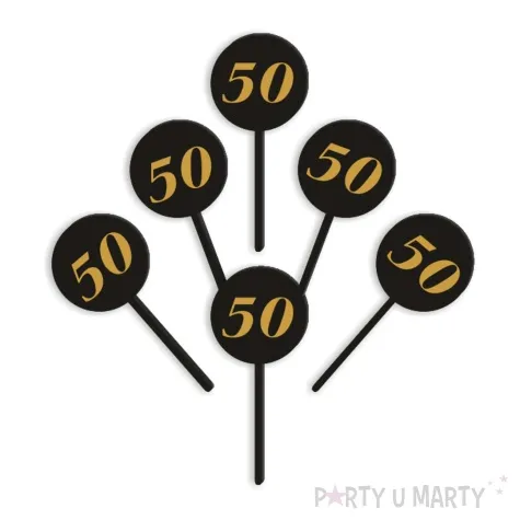 pikery akrylowe cyfra 50 urodziny czarne 6 szt