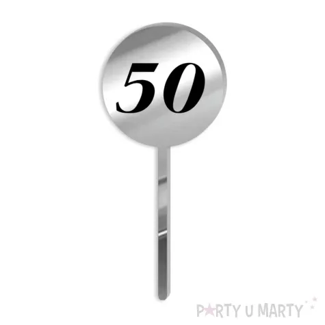 pikery akrylowe cyfra 50 urodziny srebrne lustro 6 szt