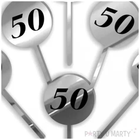 pikery akrylowe cyfra 50 urodziny srebrne lustro 6 szt