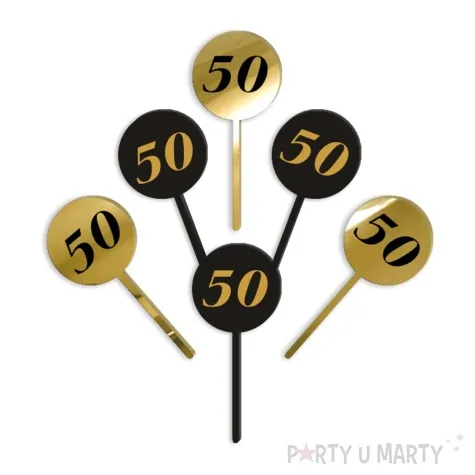 pikery akrylowe cyfra 50 urodziny zloto czarne 6 szt
