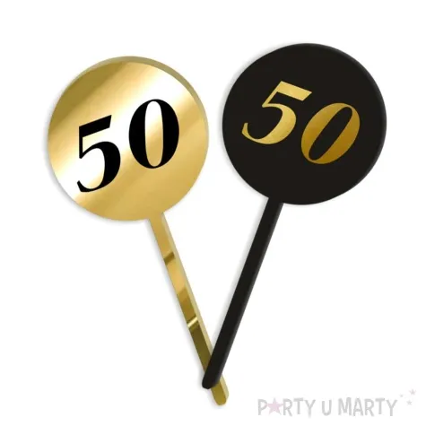 pikery akrylowe cyfra 50 urodziny zloto czarne 6 szt