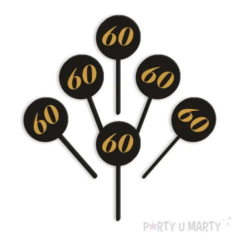 pikery akrylowe cyfra 60 urodziny czarne 6 szt
