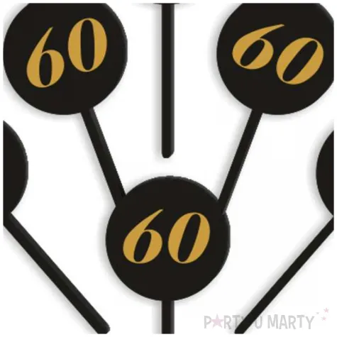 pikery akrylowe cyfra 60 urodziny czarne 6 szt