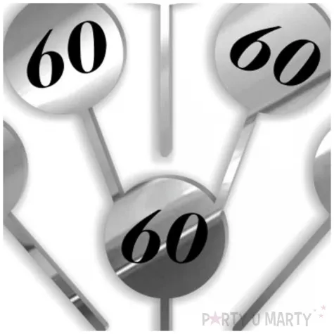 pikery akrylowe cyfra 60 urodziny srebrne lustro 6 szt