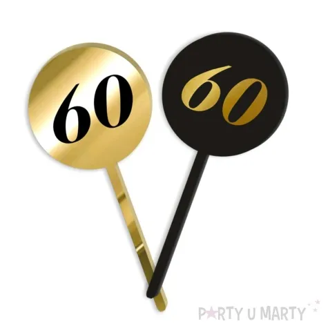 pikery akrylowe cyfra 60 urodziny zloto czarne 6 szt