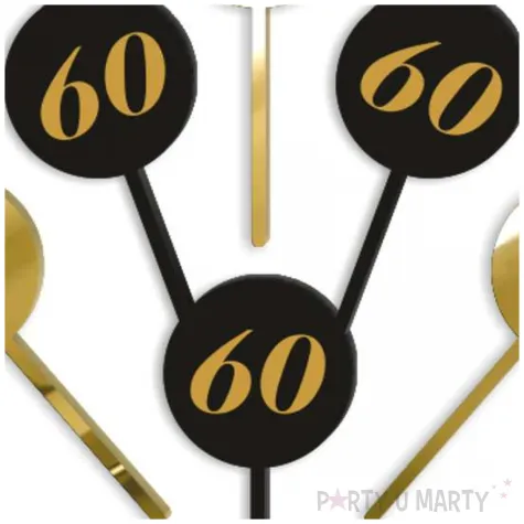 pikery akrylowe cyfra 60 urodziny zloto czarne 6 szt