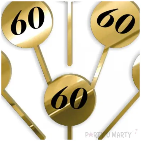 pikery akrylowe cyfra 60 urodziny zloty lustrzany 6 szt