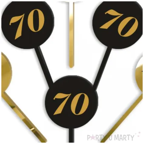 pikery akrylowe cyfra 70 urodziny zloto czarne 6 szt