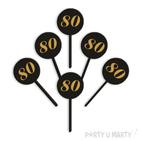 pikery akrylowe cyfra 80 urodziny czarne 6 szt