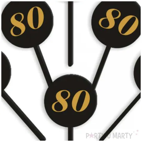 pikery akrylowe cyfra 80 urodziny czarne 6 szt