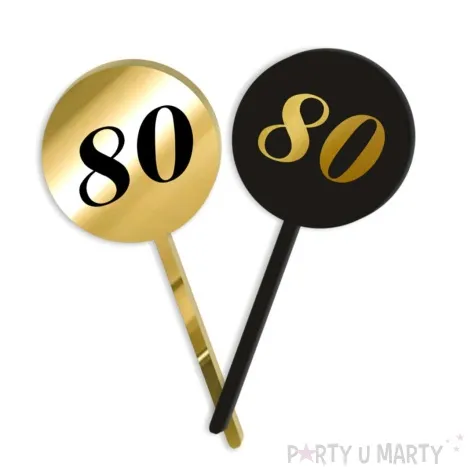 pikery akrylowe cyfra 80 urodziny zloto czarne 6 szt