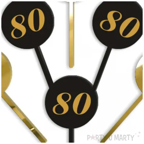 pikery akrylowe cyfra 80 urodziny zloto czarne 6 szt